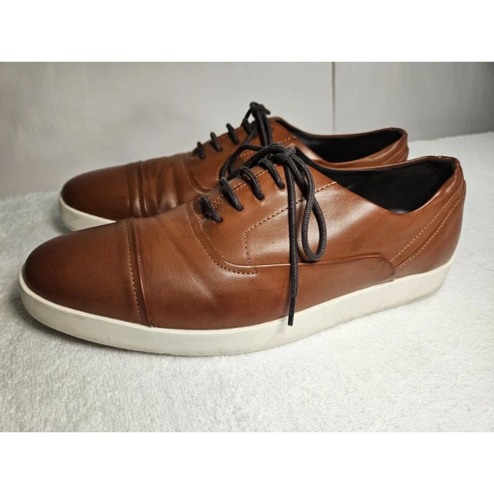 Calvin Klein Men's SZ 11 Elijah Oxford Lace Up Cognac Brown Leather Dress Shoes